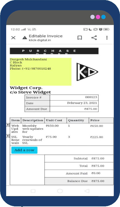 Mobile Invoice